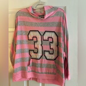 Derek Heart pink & grey striped hoodie shirt XL